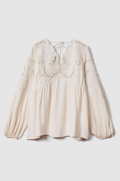 Lace Cut-Out Blouse in Cream