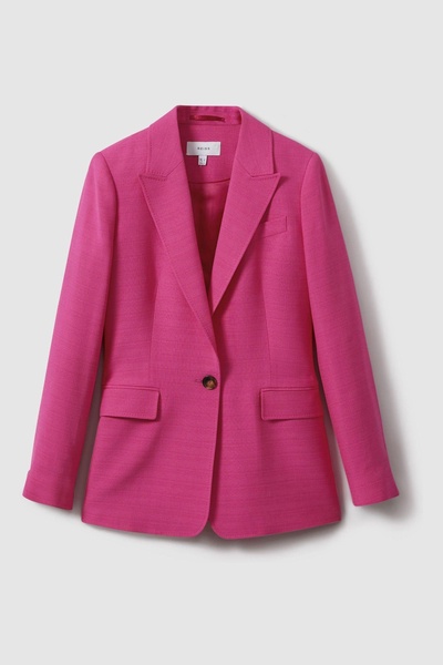 Petite Tailored Textured Single Breasted Suit: Blazer in Pink