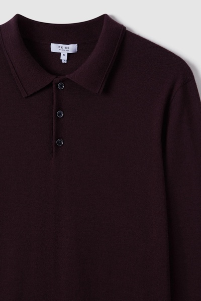 Merino Wool Polo Shirt in Dark Bordeaux