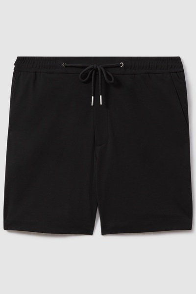 Textured Drawstring Shorts in Black