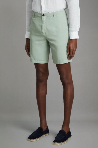 Cotton Linen Blend Internal Drawstring Shorts in Mint