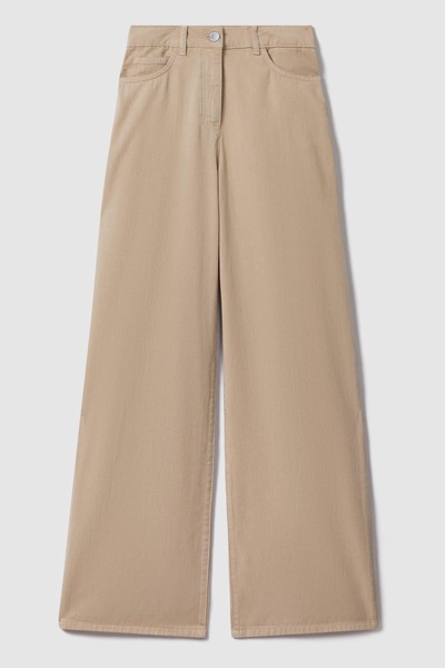 Petite Garment Dyed Wide Leg Trousers in Light Camel