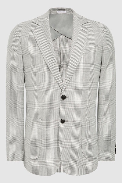 Single Breasted Prince of Wales Check Blazer in Grey