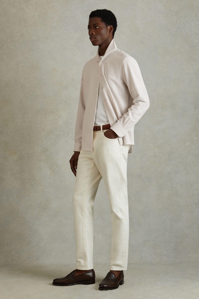 Textured Cutaway Collar Shirt in Stone