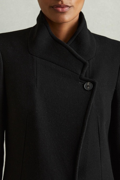 Wool-Blend Longline Double-Breasted Coat in Black