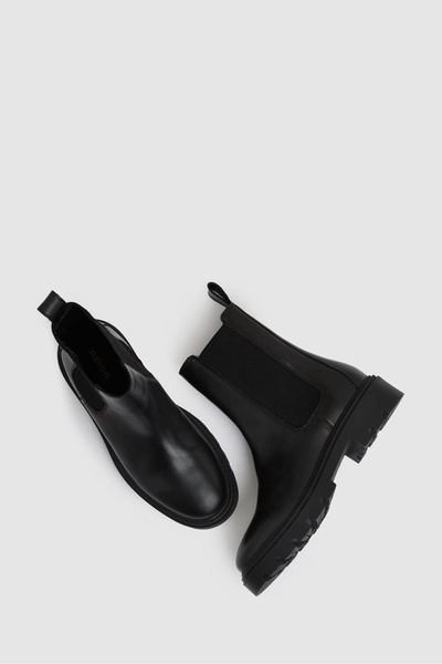 Leather Cleated Sole Chelsea Boots in Black