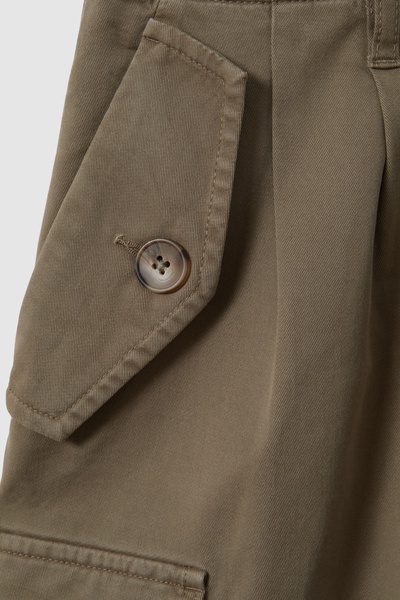 Cotton Blend Tapered Combat Trousers in Khaki