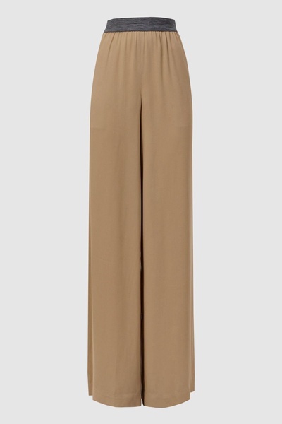 Wide Leg Elasticated Trousers in Camel