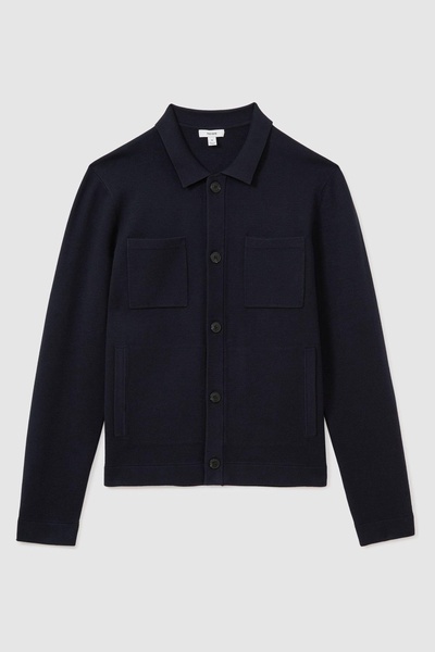 Knitted Button-Through Jacket in Navy