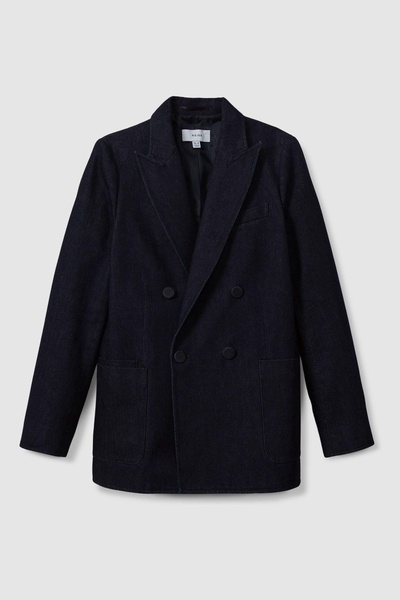 Double Breasted Denim Suit: Blazer in Dark Blue