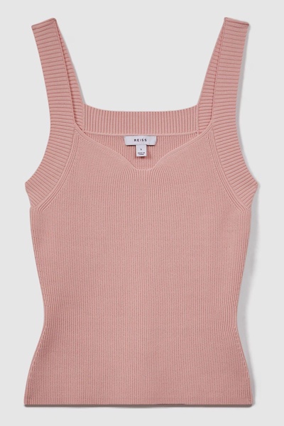 Ribbed Sweetheart Neck Top in Blush