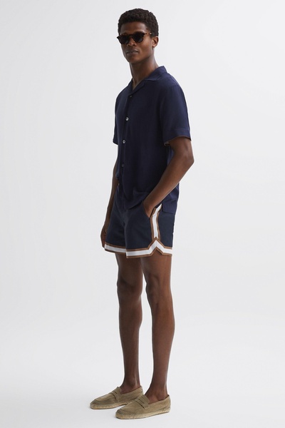 Reiss | Ché Elasticated Waist Contrast Swim Shorts in Navy/Tobacco