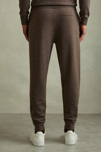 Merino Wool Blend Drawstring Joggers in Dark Brown Melange