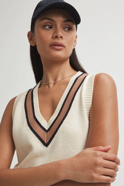 The Upside Knitted V-Neck Vest in Cream