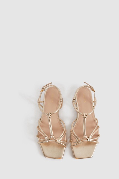 Metallic Knot Detail Sandals in Gold