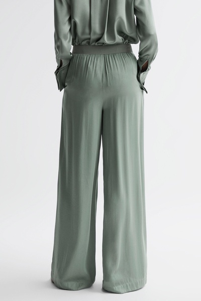 Petite Wide Leg Elasticated Waist Trousers in Sage