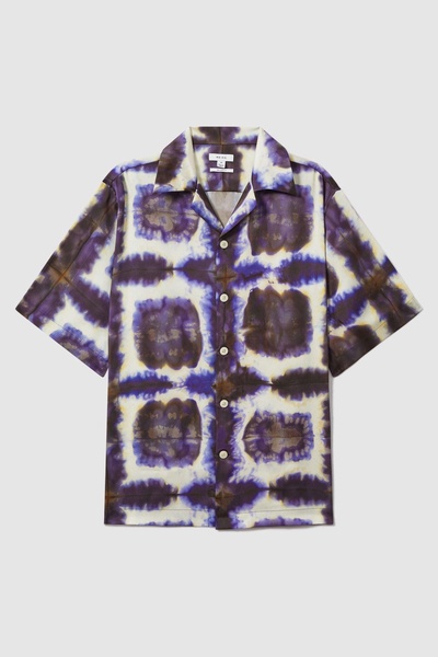 Relaxed Tie Dye Cuban Collar Shirt in Purple Multi