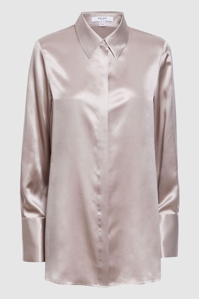 Oversized Silk Button Through Shirt in Champagne