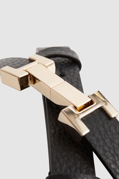 Leather Square Hinge Belt in Black