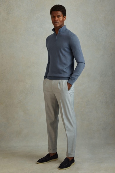 Merino Wool Half-Zip Funnel Neck Jumper in Airforce Blue