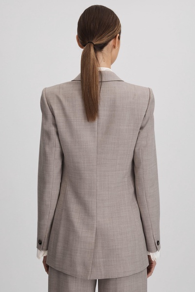 Tailored Wool Blend Double Breasted Suit Blazer in Oatmeal