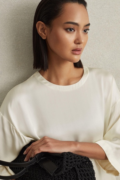 Relaxed Satin Blouse in Ivory