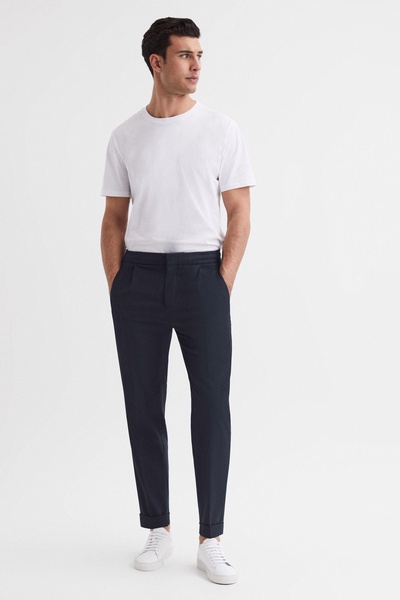 Relaxed Drawstring Trousers with Turn-Ups in Navy