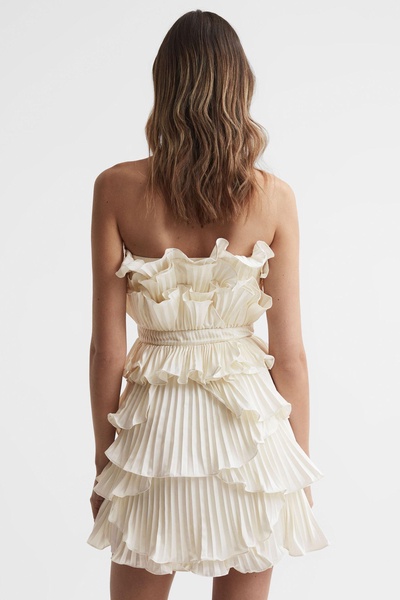 Amur Strapless Ruffle Mini Dress in Ivory