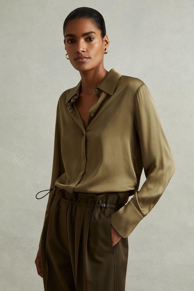 Fitted Layered Cuff Shirt in Khaki