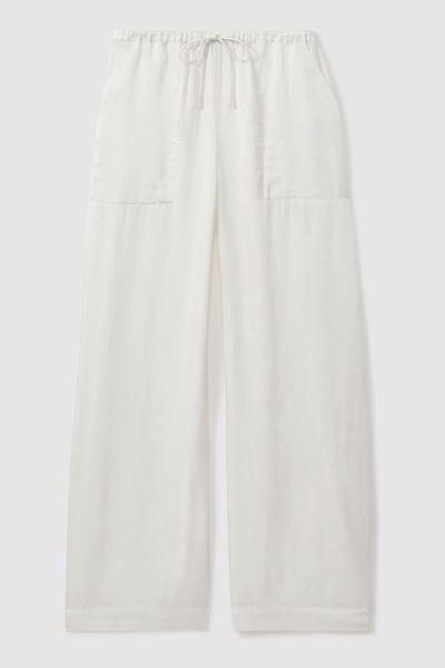 Textured Wide Leg Cover-Up Trousers in Ivory