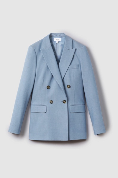 Petite Double Breasted Suit Blazer with TENCEL™ Fibers in Blue