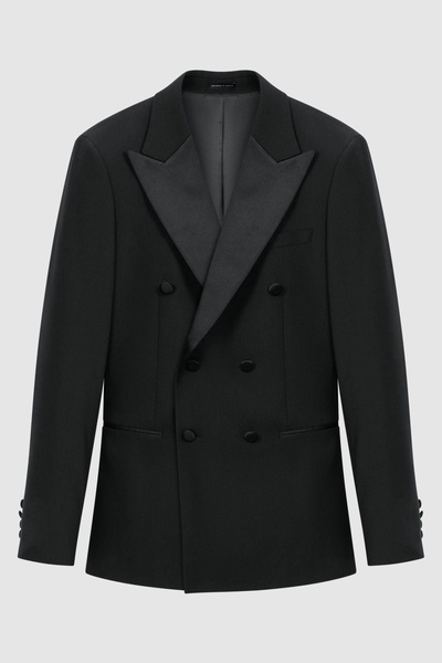 Modern Fit Double Breasted Tuxedo Jacket in Black