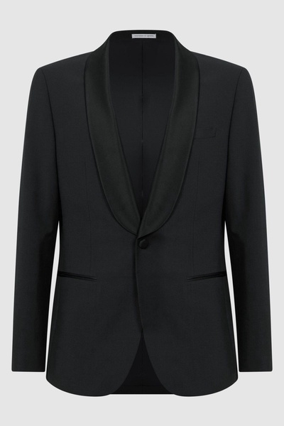 Shawl Lapel Modern Fit Single Breasted Tuxedo Jacket in Black