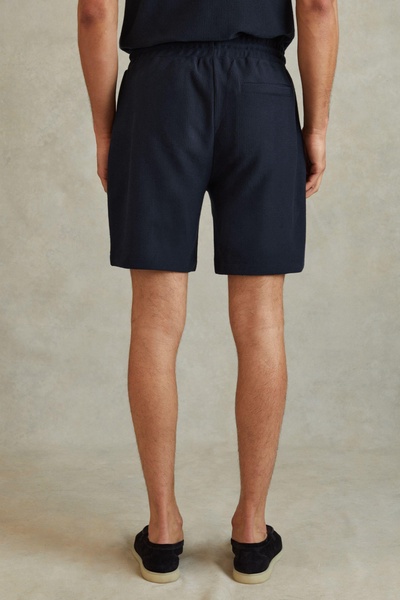 Textured Cotton Drawstring Shorts in Navy