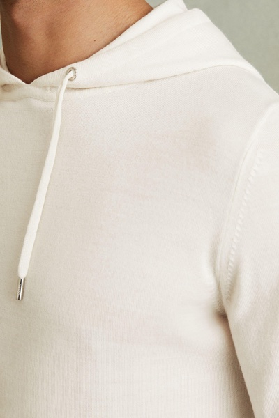 Merino Wool Drawstring Hoodie in Snow