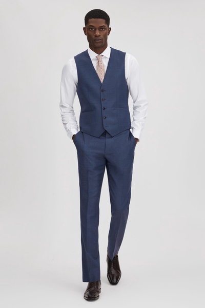 Slim Fit Wool Waistcoat in Bright Blue