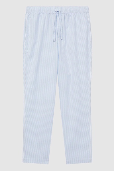 Striped Cotton Drawstring Pyjama Bottoms in Blue/White