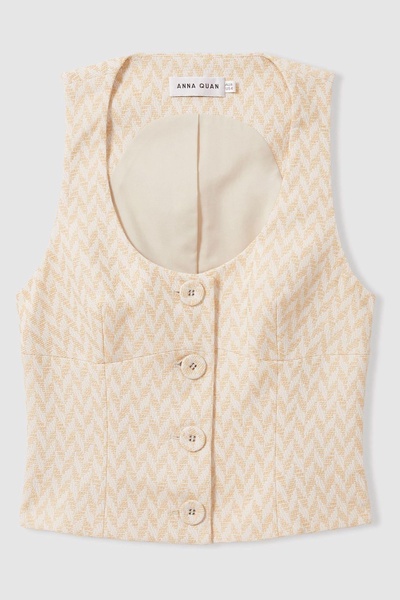 Anna Quan Chevron-Weave Button-Through Top in Cream