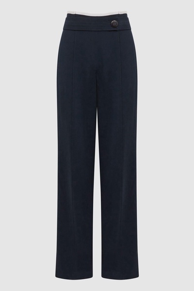 High Rise Wide Leg Trousers in Navy