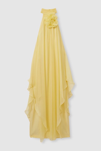 Ginnie Buttermilk Halston Removable Ruffle Chiffon Maxi Dress