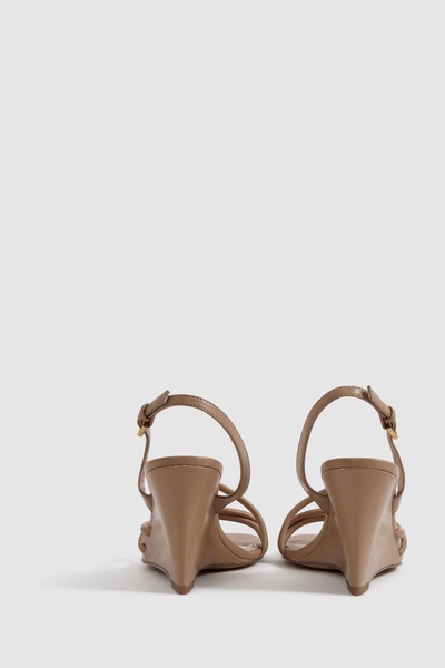 Leather Strappy Wedge Heels in Nude