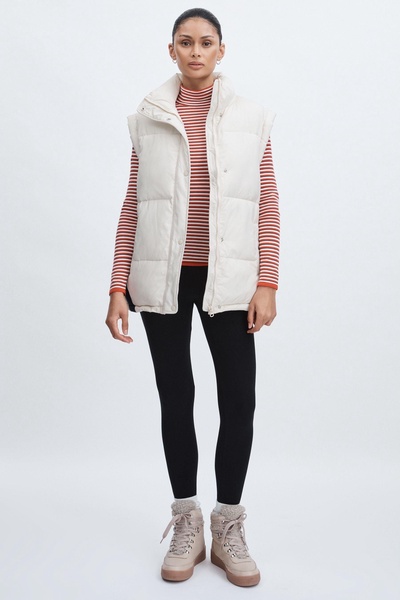 The Upside Contrast-Panel Puffer Gilet in Off White/Multi