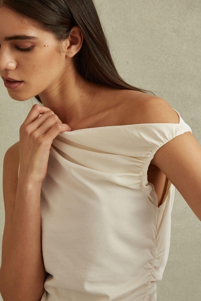 Ruched Off-The-Shoulder Top in Ivory