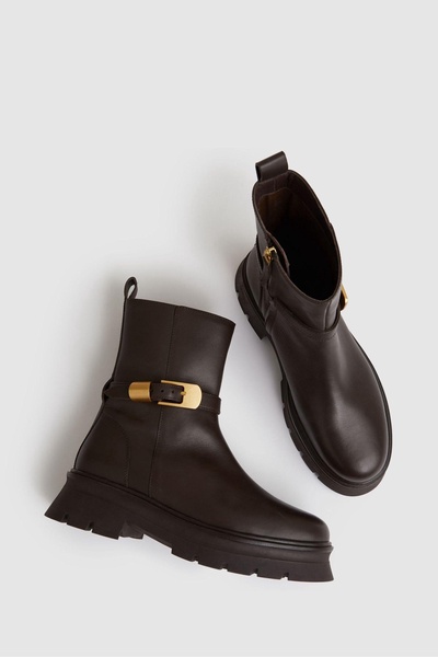 Leather Cleated Ankle Boots in Chocolate