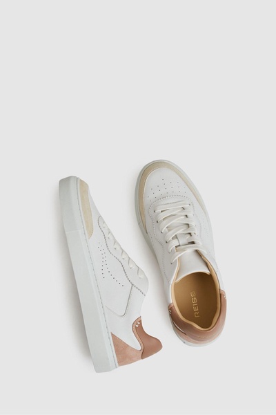 Leather Contrast Detail Trainers in White/Nude