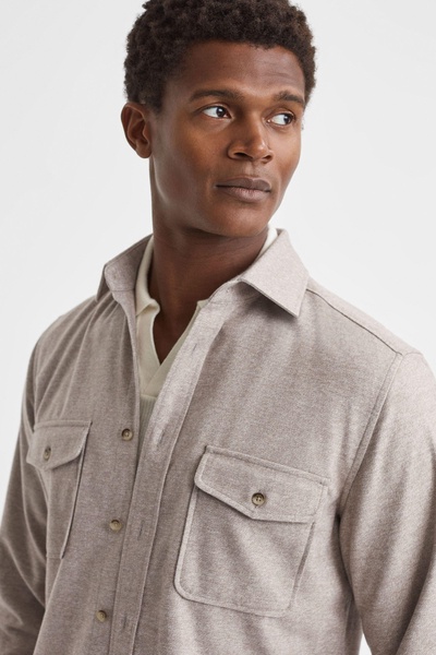 Chaser Wheat Melange Button-Through Twin Pocket Overshirt