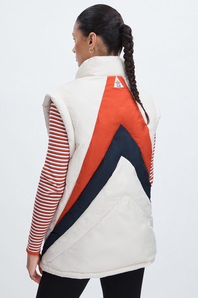 The Upside Contrast-Panel Puffer Gilet in Off White/Multi