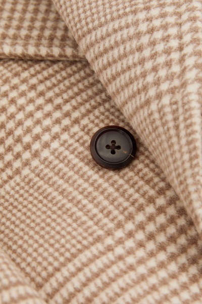 Wool Blend Double Breasted Peacoat in Oatmeal Check