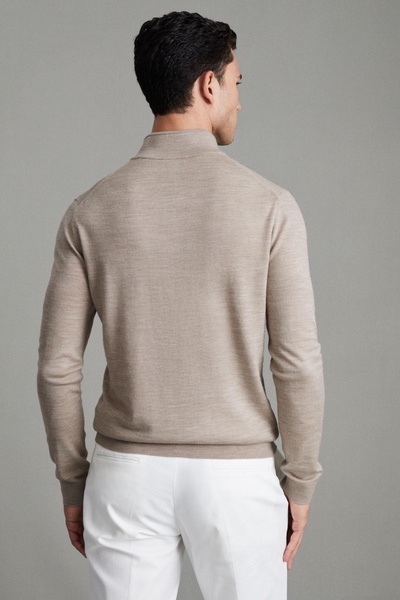 Merino Wool Half-Zip Funnel Neck Jumper in Wheat Melange