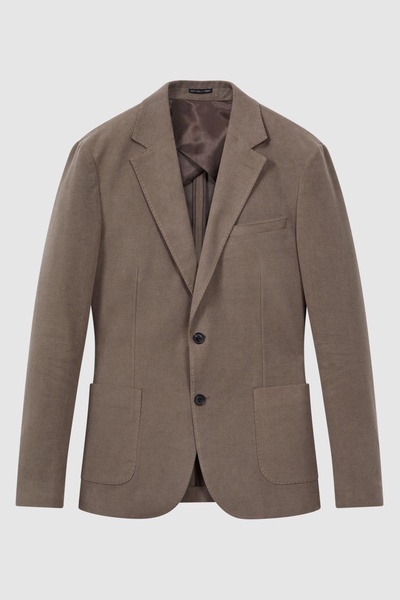 Slim Fit Single Breasted Moleskin Blazer in Mushroom